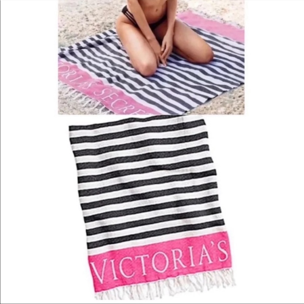 Victoria’s Secret beach towel blanket stripes tassels